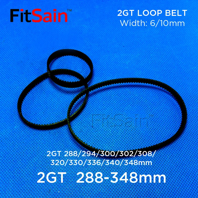 

FitSain-2GT Timing Belt 288/294/300/302/308/ 320/330/336/340/348mm Rubbe Toothed Belt Closed Loop Synchronous Belt pitch 2mm