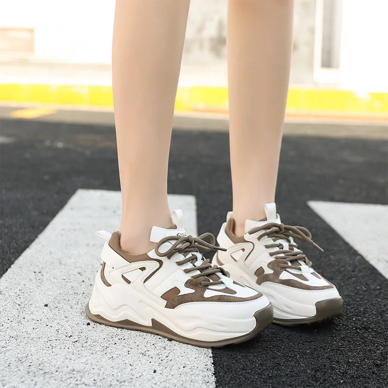 

Ladies fashion fashion daddy shoes spring new leather casual sneakers lacing low top single shoes women's shoes