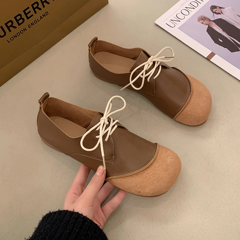 

Women's Shoes 2023 Spring Summer New Flat Shoes Classic Retro Women's Casual Shoes Fashion Color Matching Lace Up Walking Shoes
