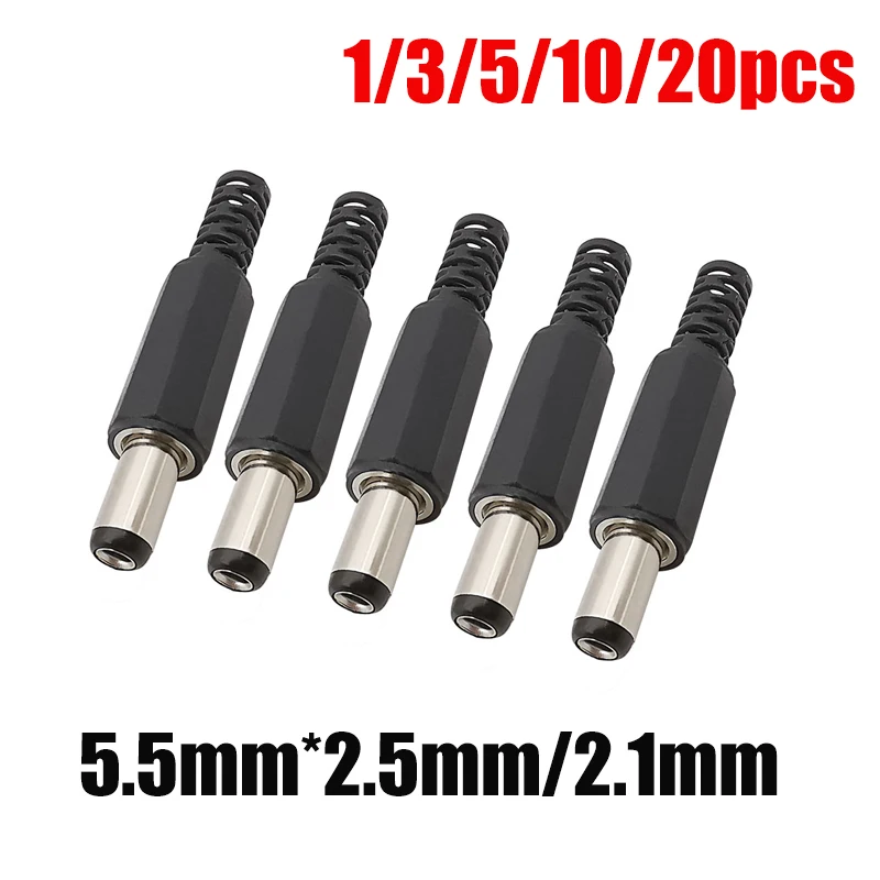 5.5mm*2.1mm DC Power Male Plug 5.5mm x 2.5mm Jack Adapter DC Plugs Solder Type Connector 5.5*2.5mm For DIY Electronics Projects