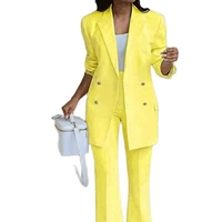 yellow notched lapel lady long suits for weddings fashion womens business blazer female jacket trouser tuxedocoatpant