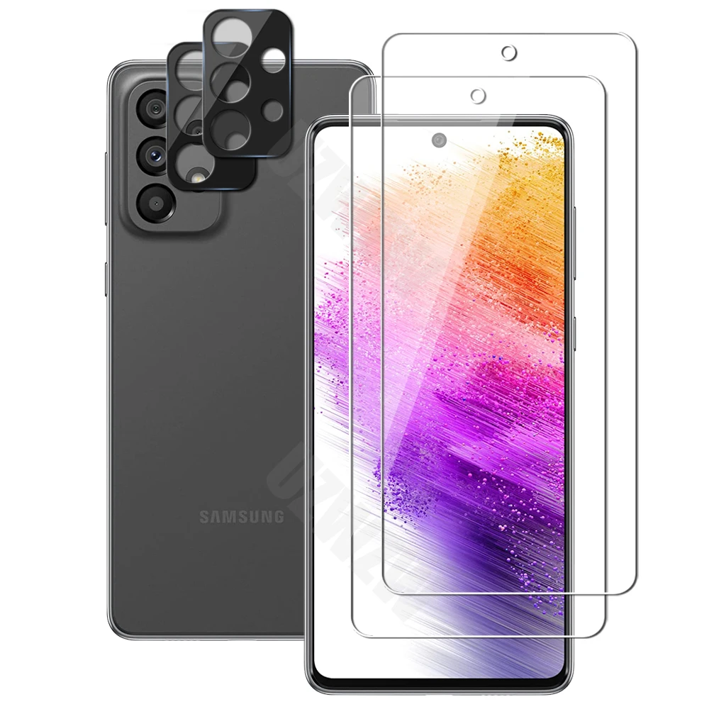 

(2+2) For Samsung Galaxy A73 5G (2pcs) Camera Lens Film & (2pcs) Protective Phone Screen Protector Tempered Glass