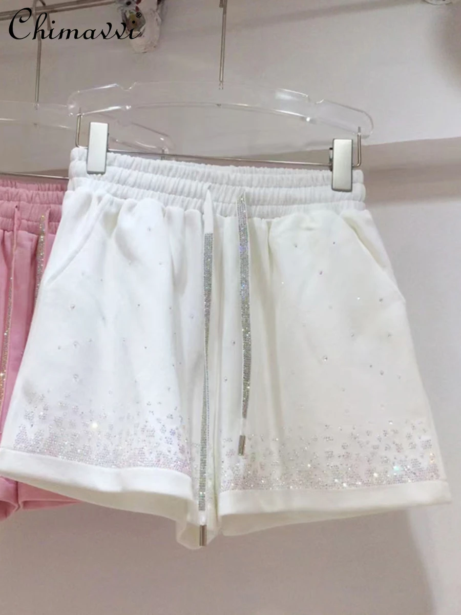 

Women 2022 Summer New Korean Fashion Sweet Casual Shorts Ladies Fairy Embroidery Hot Drilling Loose Slimming Wide Leg Hot Pants