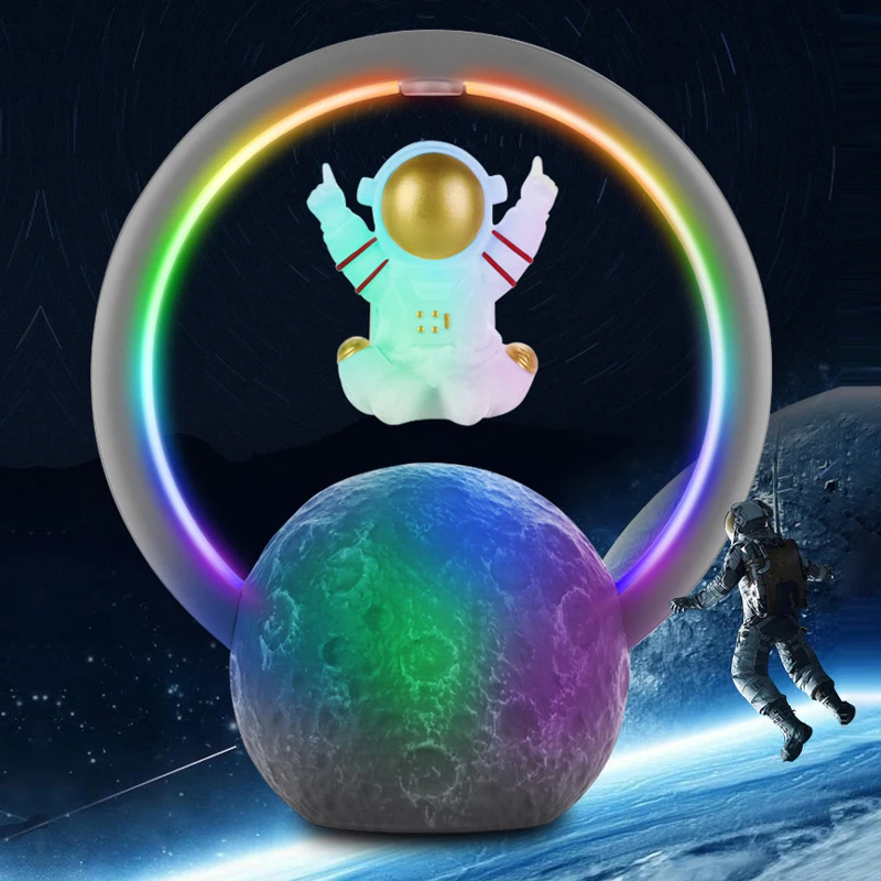 

New Magnetic Levitating Astronaut Atmosphere Lamp RGB LED Night Light With Music Player Bluetooth Speaker Table Lamp for Bedroom