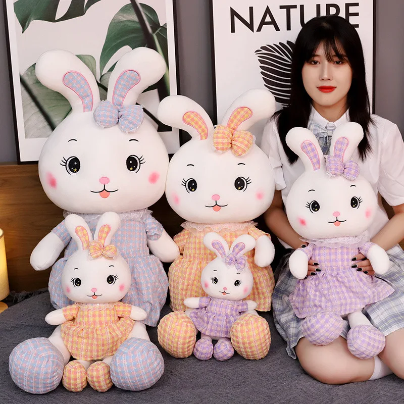 

Rabbit Plush Toy Couple Rabbit Doll Doll Female Cute Plaid Skirt Bunny Sleeping Doll Super Cute Pillow Drop Shipping