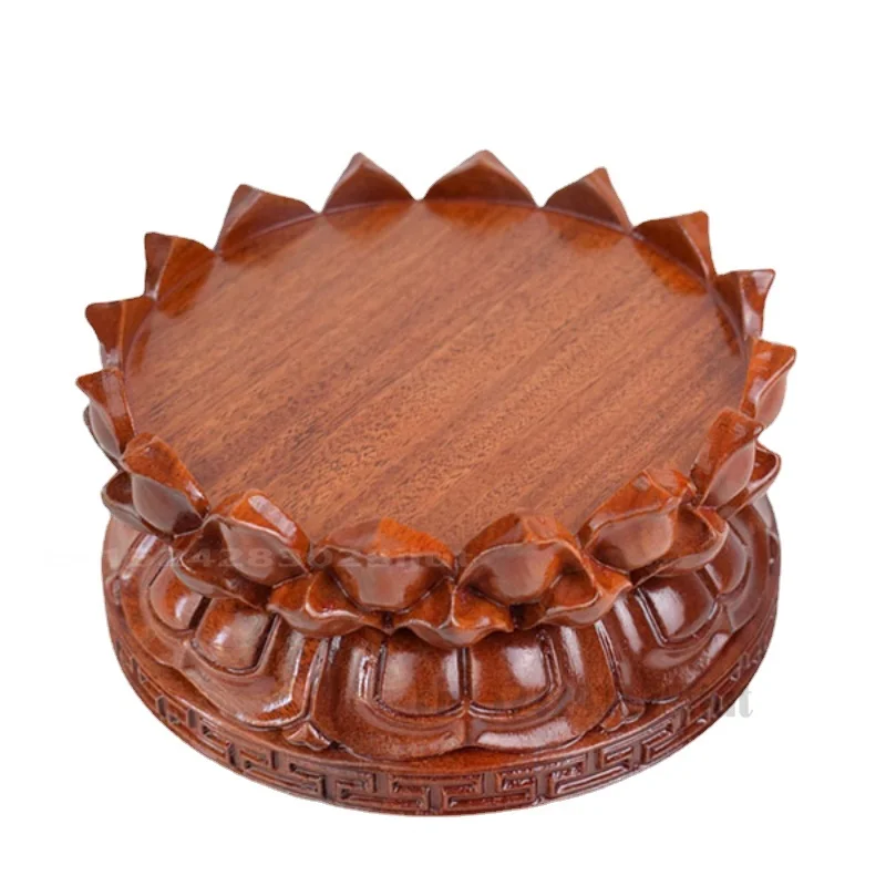

Lotus Pedestal Buddha Statue Consecration Table Solid Wood Round Shape Ornaments Incense Burner Base Home Decoration