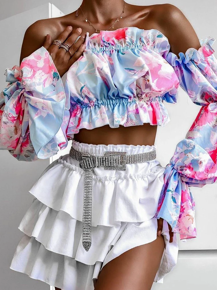 Женский летний комплект из двух предметов повседневный топ с оборками и