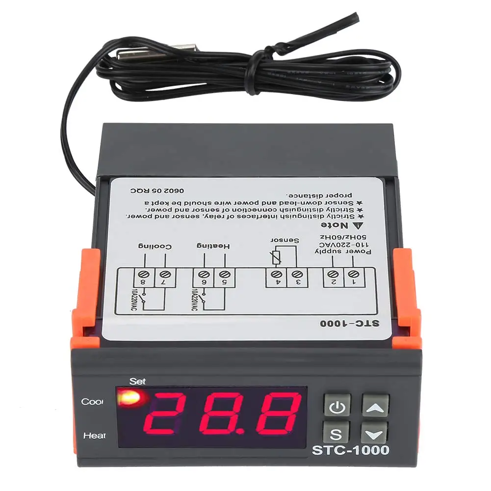 

STC 1000 Digital Temperature Controller, -50℃-99℃ Alarm Intelligent Thermostat LED with Sensor 12V 24V 110V-220V Thermostat
