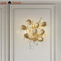 new copper lustre wall light gold leaves design modern luxury background wall sconce indoor bedside lamp for wall decoration