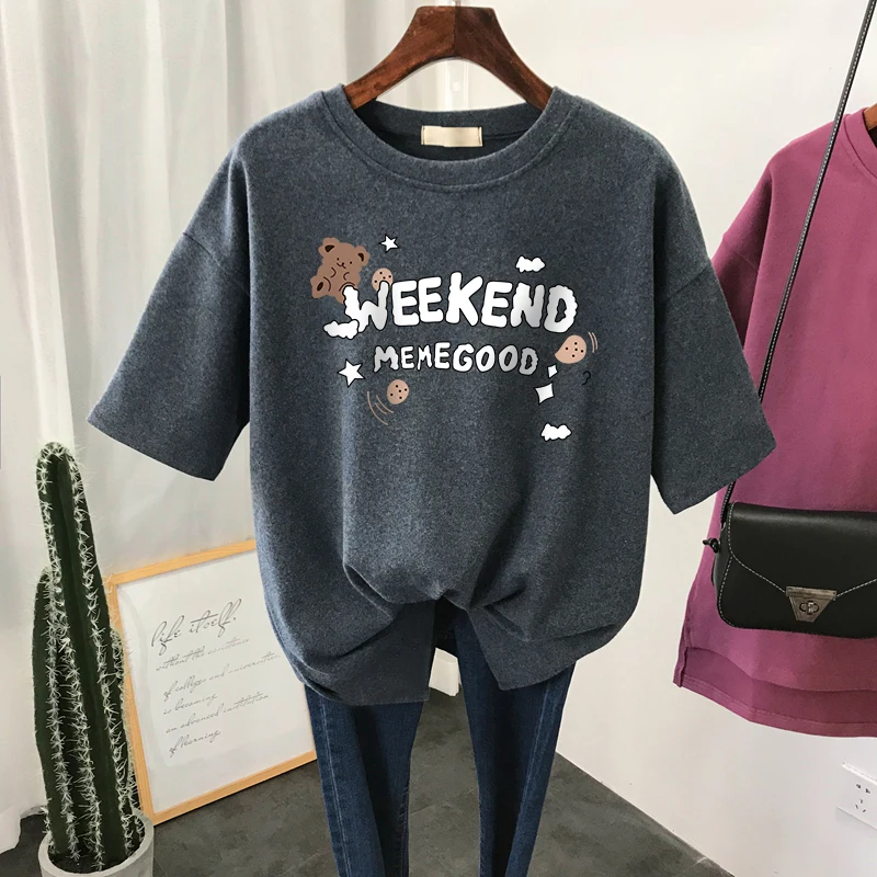 Pure Cotton T-shirt Women's Short Sleeve Chubby Girl Plus size women clothing 2024 New Harajuku Hong Kong Sle Chic Half Sle... |