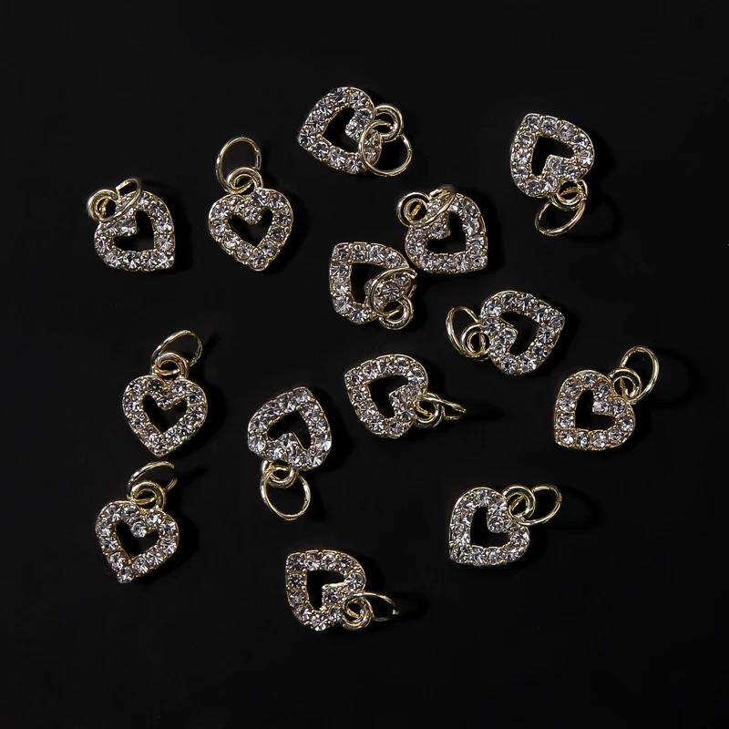 

Heart Dangle Alloy Glitter Decors 10pcs-3D Gold 8X12mm Nails Charms Rhinestones Nail Jewelry Pendants Diamond Accessories &T402*