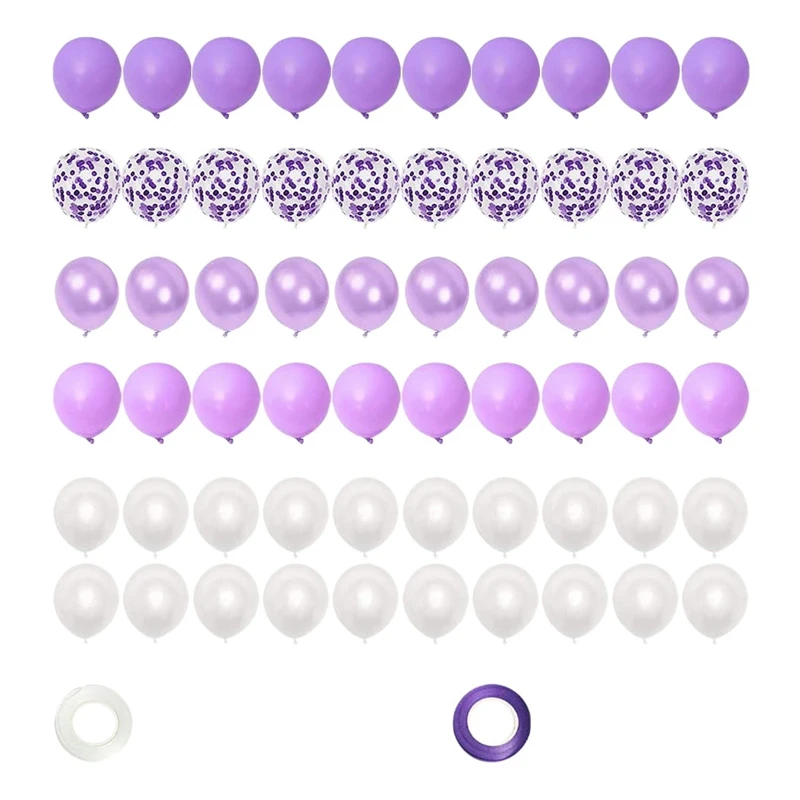 

62 Pcs 12 Inch Purple White Confetti Party Birthday Decoration Balloons Kit, For Birthday Wedding Party Baby Shower