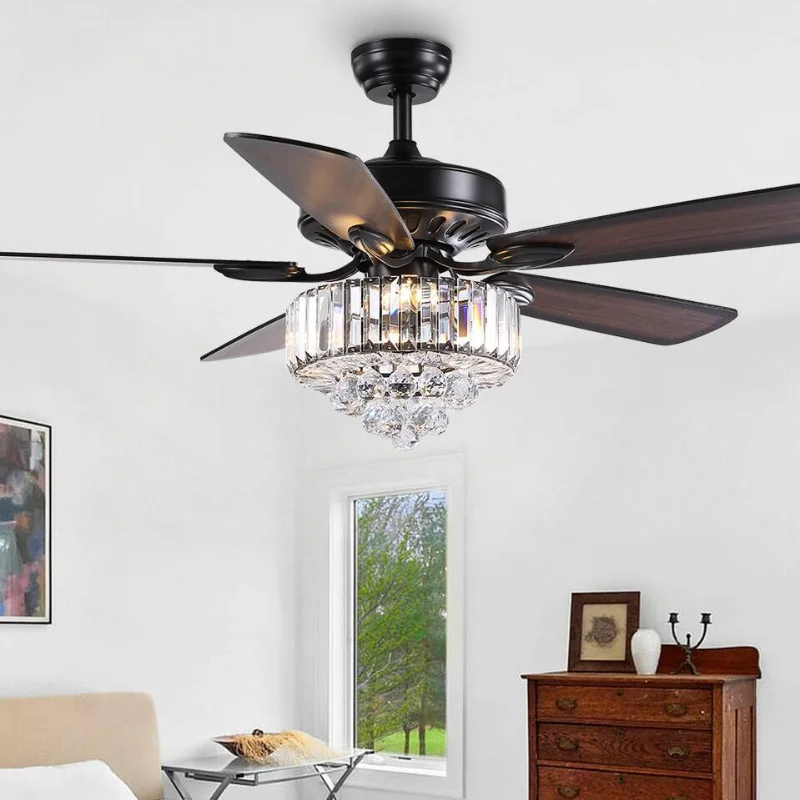 

Modern Art Pendant Led Ceiling Fans With Lighting Lamp Silver Crystal Blades Reverse DC 110V 220V Wood Remote Control Crystal
