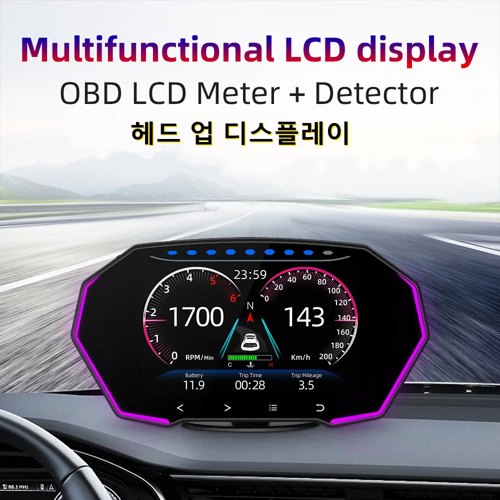 

Car 4inch HD Multifunction LCD Head Up Display With OBD GPS Meter Detector Touch Bottons 5 Cool Interface HUD Overspeed Alarm