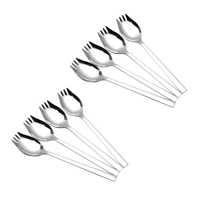 

8-Pack 304 Stainless Steel Sporks Everyday Use, Camping Backpacking Utensils, Dessert Heavy Duty Flatware Set 8.2 Inch