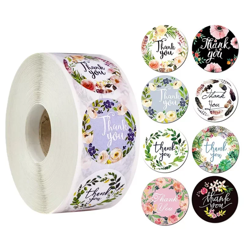 

100-500pcs Thank You Round Sticker Scrapbook Envelope Seal Sticker Gift Flower Decoration Stationery Label Sticker