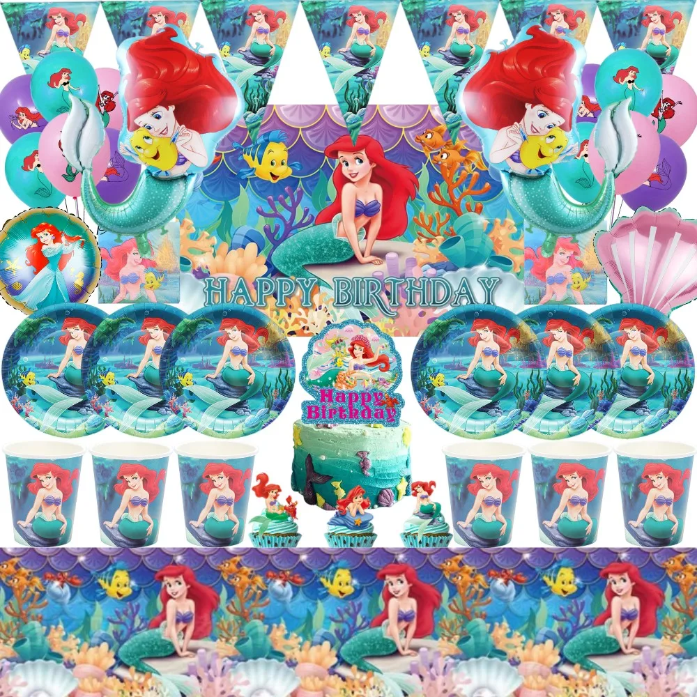 

Disney Принцесса Русалка Ариэль день рождения строительные украшения детская одноразовая посуда Воздушные шары Декорации для детского праздника