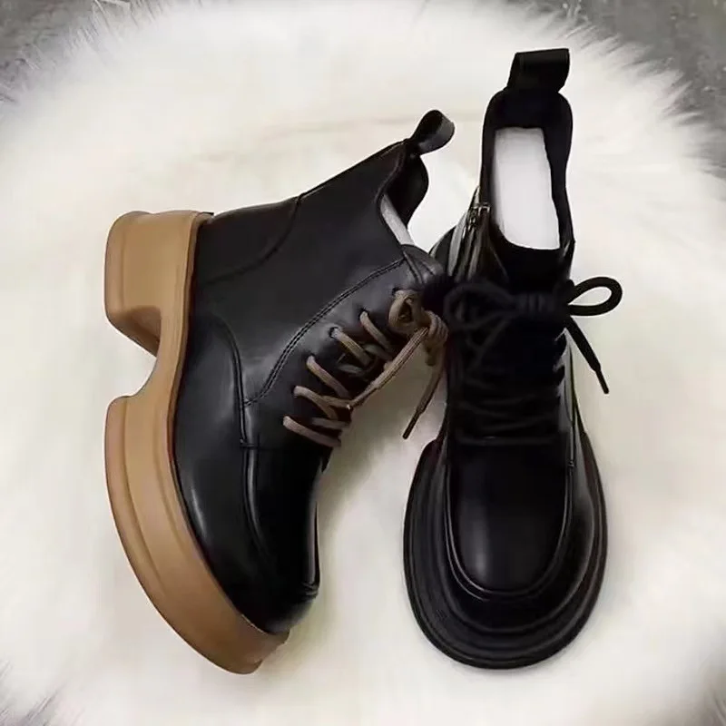 Boots Women's Shoes British Style Autumn New Woman Boots Platform Shoes Leather Versatile Single Boots Thick Sole Ladies Boots