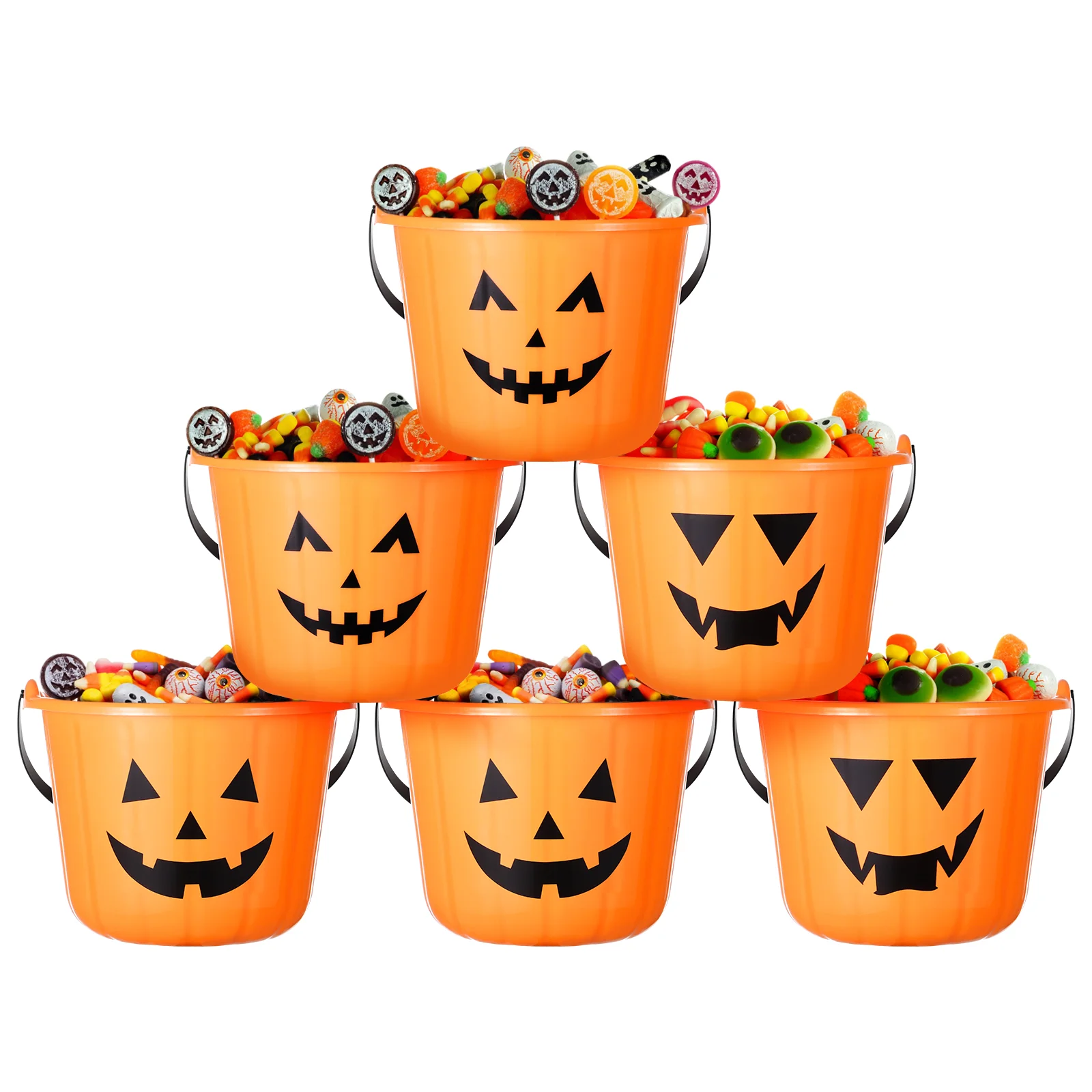

Cabilock 6Pcs Pumpkin Trick or Treat Bucket Halloween Candy Pail Basket with Handle Party Favor Holder Party Supplies (Orange)