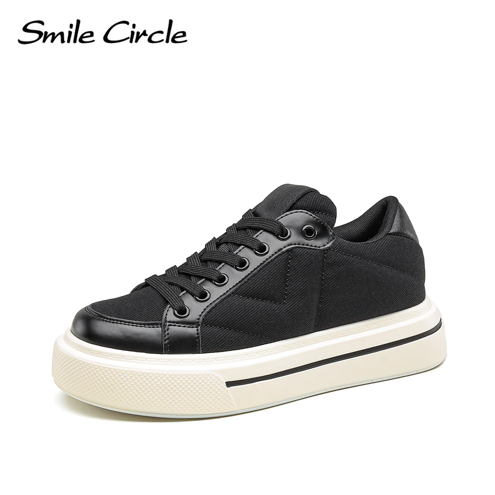 

Женские кроссовки на платформе Smile Circle, Осенние повседневные кроссовки на плоской подошве, с круглым носком, на шнуровке