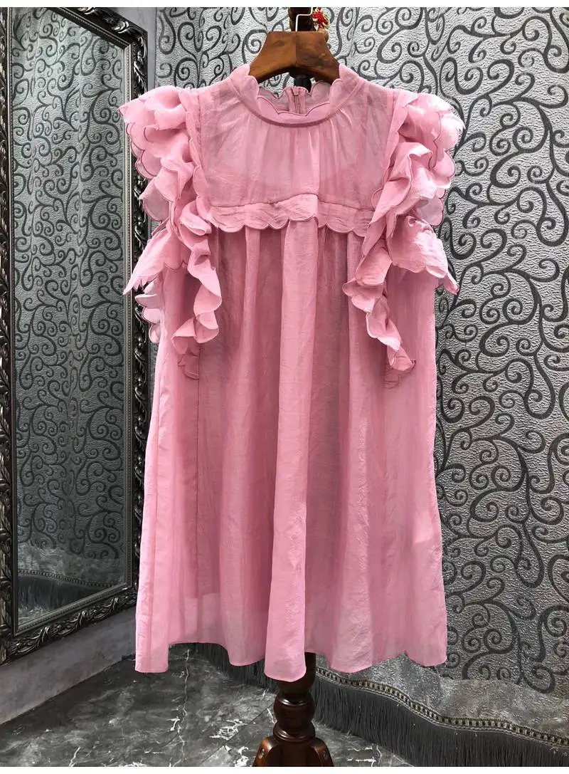 

Женское платье без рукавов, повседневное розовое платье с аскадными оборками и цветочным принтом, лето 2022