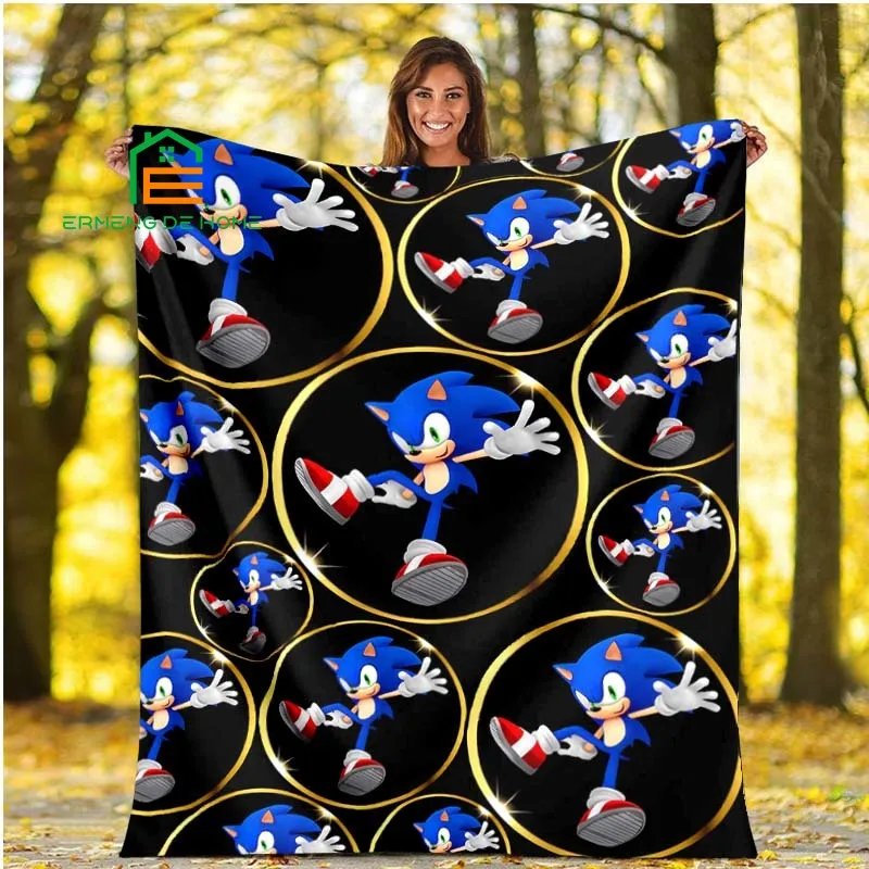 

Anime Sonic Flannel Throw Blanket Warm Cartoon Blanket for Home, Picnic, Travel, Plane, Office and For Adults, Kids, Elderly