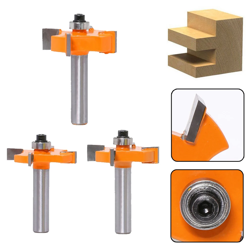 

3pcs T Type Router Bit 8mm Shank Wood Milling Cutter With Bearing For Woodworking Wood Drawer Tenon Joint Tools Accessories