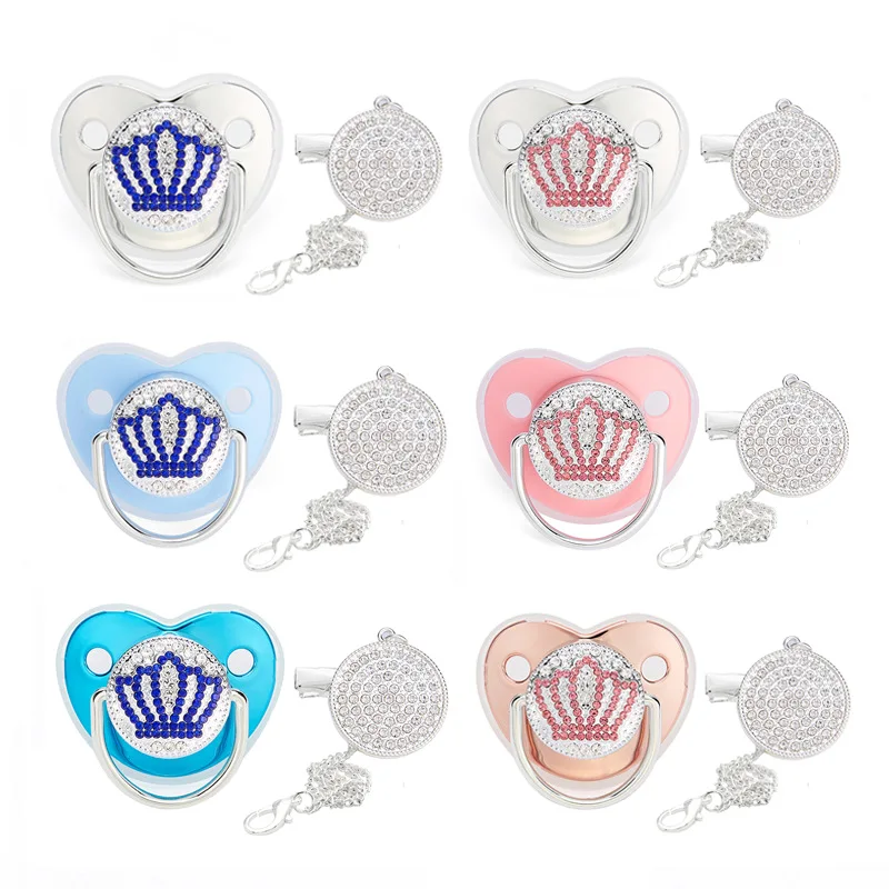 

Silver Diamonds Crown Baby Pacifier Point Drill Babies Accessories Newborn Baby Show Baby Soothing Mouth For New Born Baby Stuff