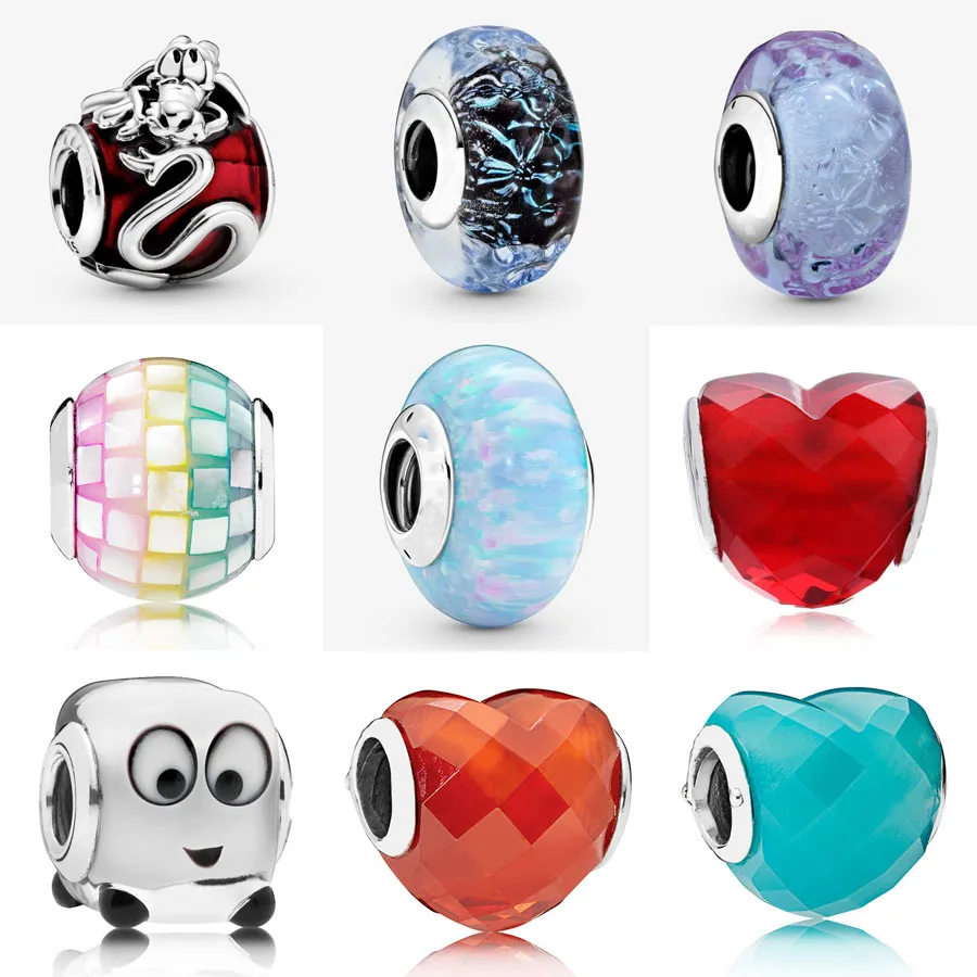 2022 New 925 Sterling Silver Murano Glass Bead Heart Melter Charm Fit pandora Bracelet Shape of Love Charm DIY Jewelry