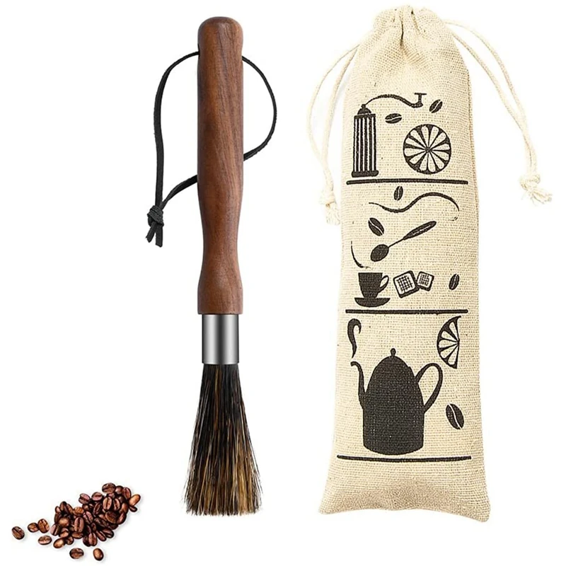 

Coffee Grinder Brush, Portable Coffee Machine Wood Handle Cleaning Brush, Baristacleaner Tool With Storage Bag