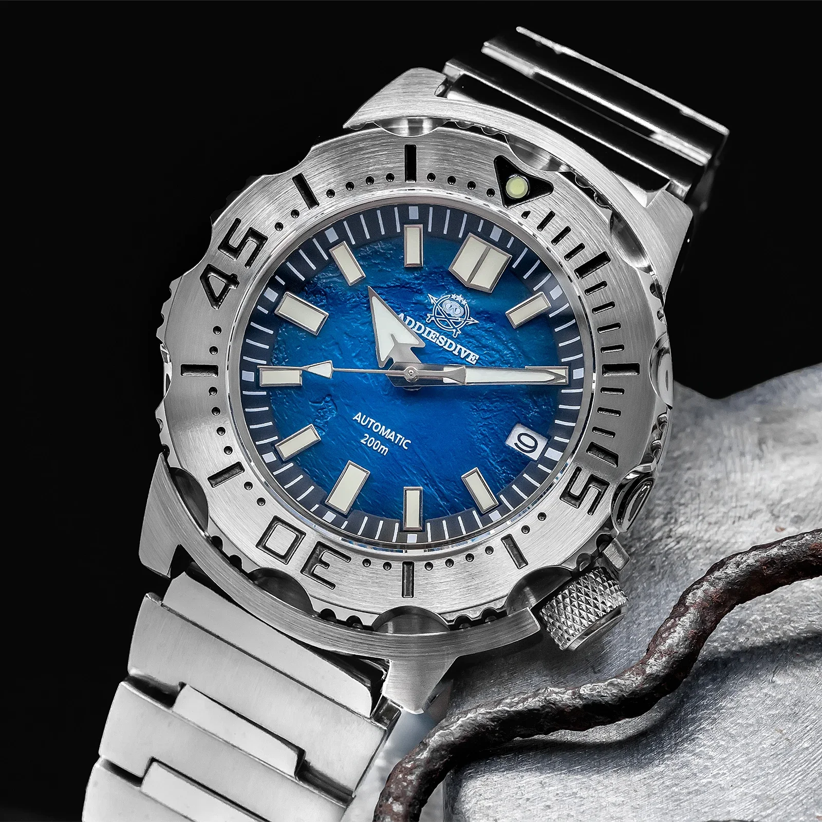 Фото Часы ADDIESDIVE Sapphire Diver с механизмом NH35, водонепроницаемые до 20 бар, светящиеся автоматические механические часы AD2047, наручные часы с синим циферблатом №1