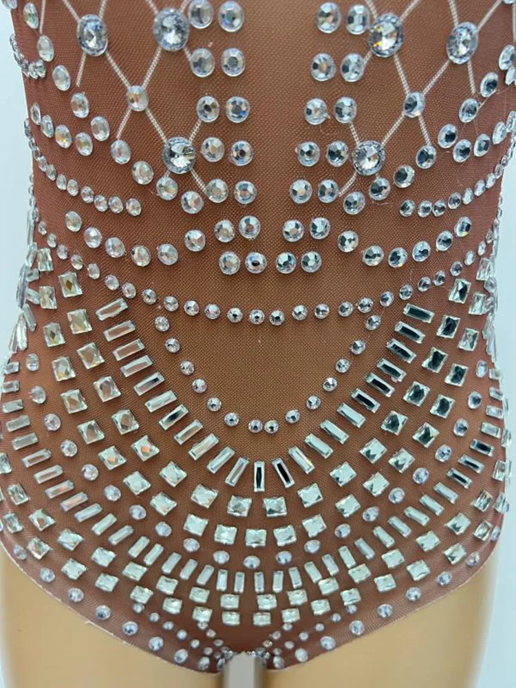 Прозрачное боди со стразами сексуальный DJ-ночной клуб эластичный купальник с