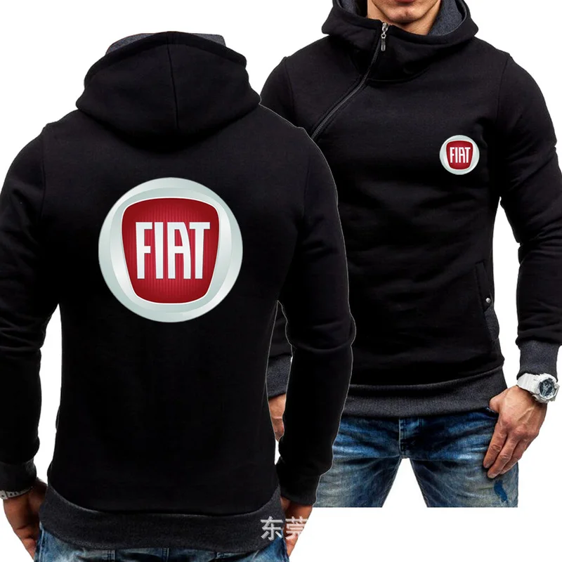

Spring Autumn Men's Hoodies Fiat Car Logo Print Casual Diagonal zipper Sweatshirts Man Hoody Harajuku Zipper Jacket