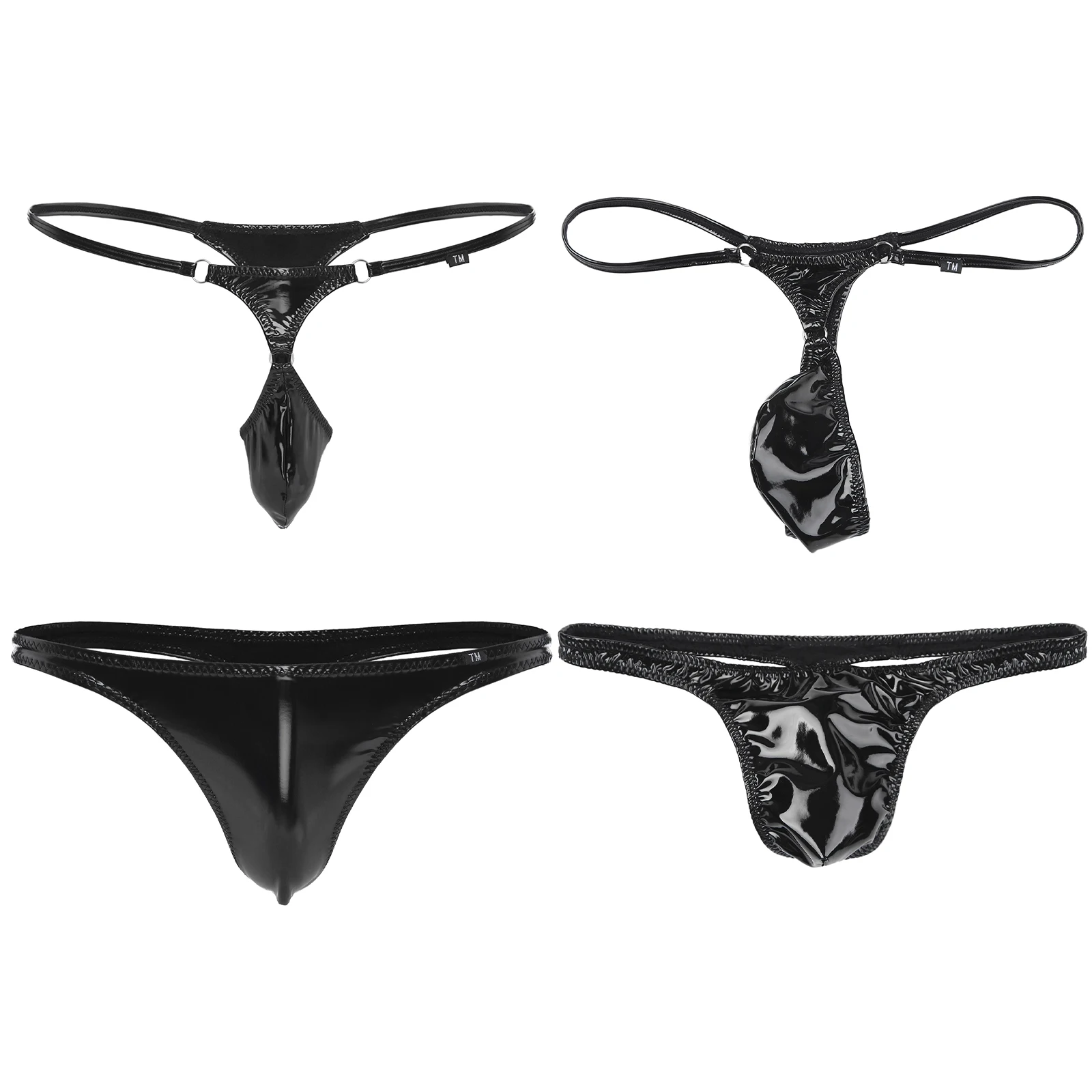 Мужские Трусы-стринги из лакированной кожи с Т-образным вырезом