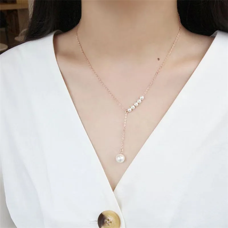 

Korean Vintage Fashion Necklace for Women Choker Statement Pearl Pendant Sweater Chain Gold Jewelry Wholesale Accessories