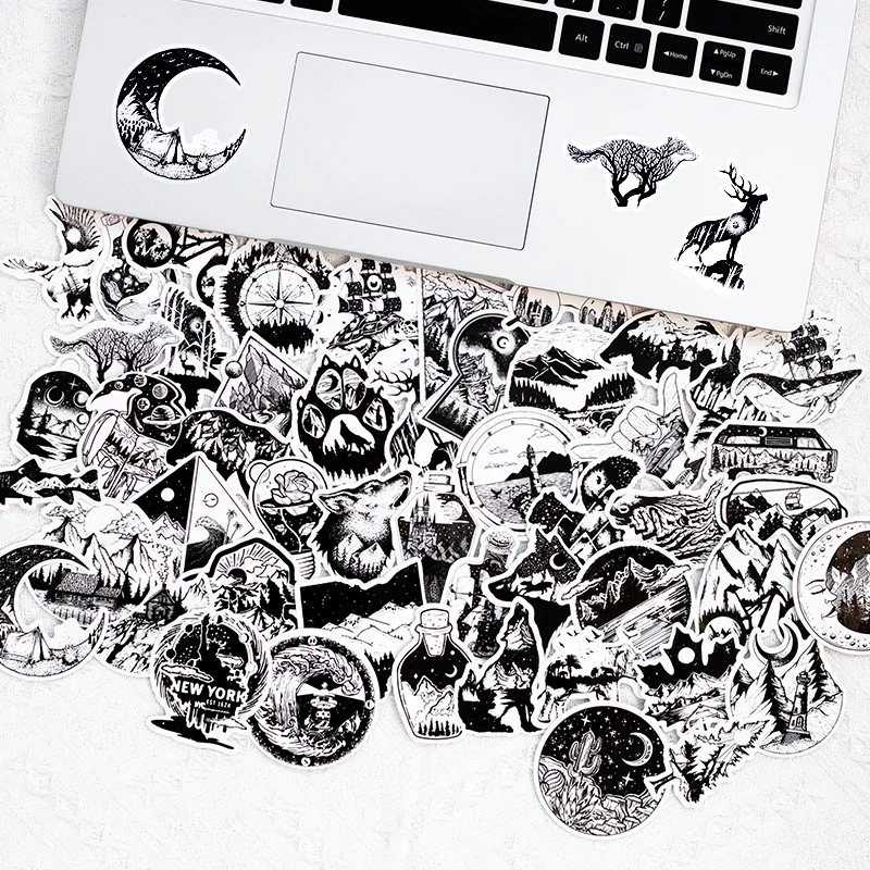 

10/30/50 pieces of creative black and white gothic stickers punk style waterproof luggage graffiti stickers suitable for mobile