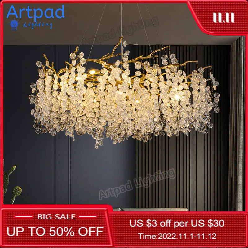 Pаспродажа Золотые люстры в скандинавском стиле, светодиодный Кристальный светильник, комнатный подвесной светильник G9, лампочка для гостиной, столов...
