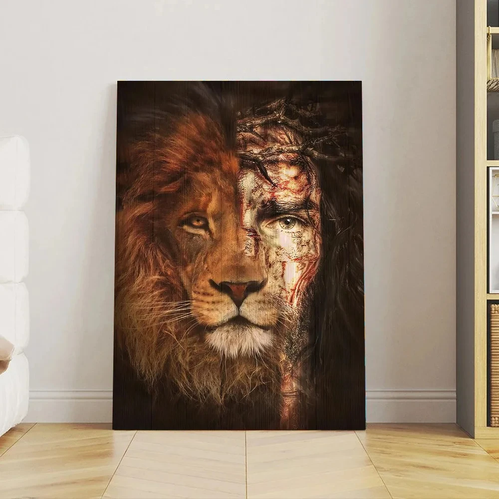 Винтажная картина на холсте постеры с изображением льва и Иисуса принты крест
