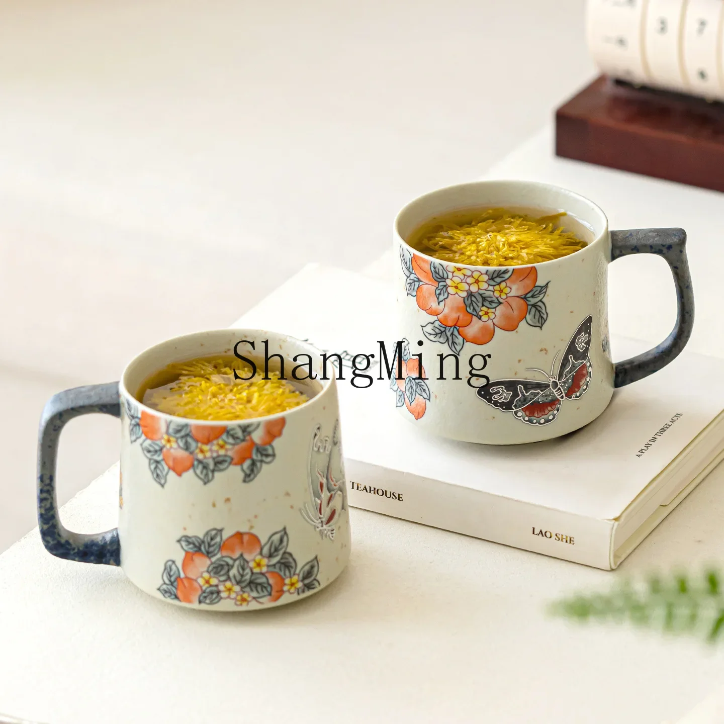 Керамическая кружка CL Antique Peach Butterfly Dancing с карамельной глазурью для чая и кофе, для дома и офиса (art.: 3920da0edef0e) - 3920da0edef0e