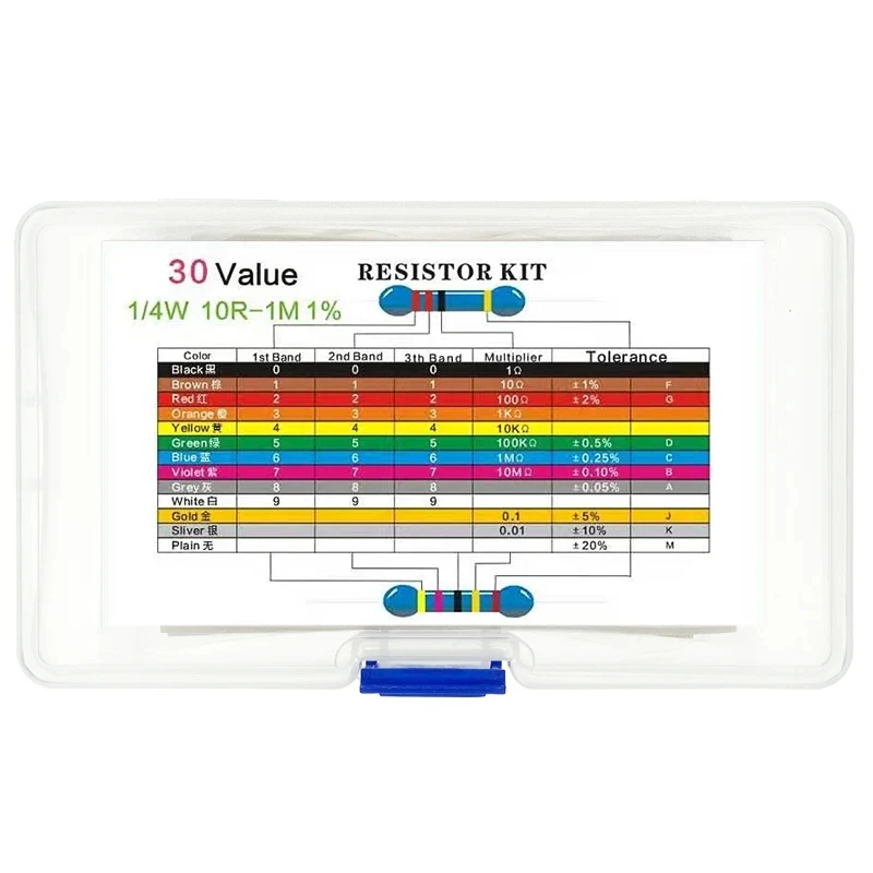 600 шт. 1/4 Вт сопротивление 1% 30 видов каждый по 10 шт./20 набор пленочных резисторов в