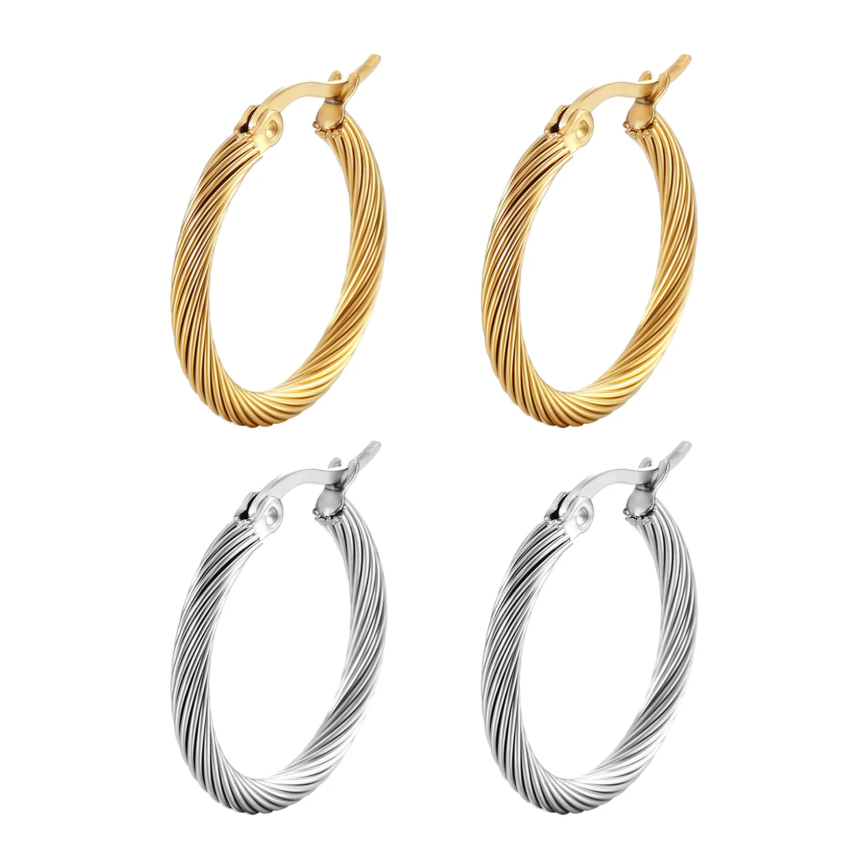 

The New Popular diameter 30mm Hoop earrings New gold color 5mm stainless steel twisted wire Casual sports