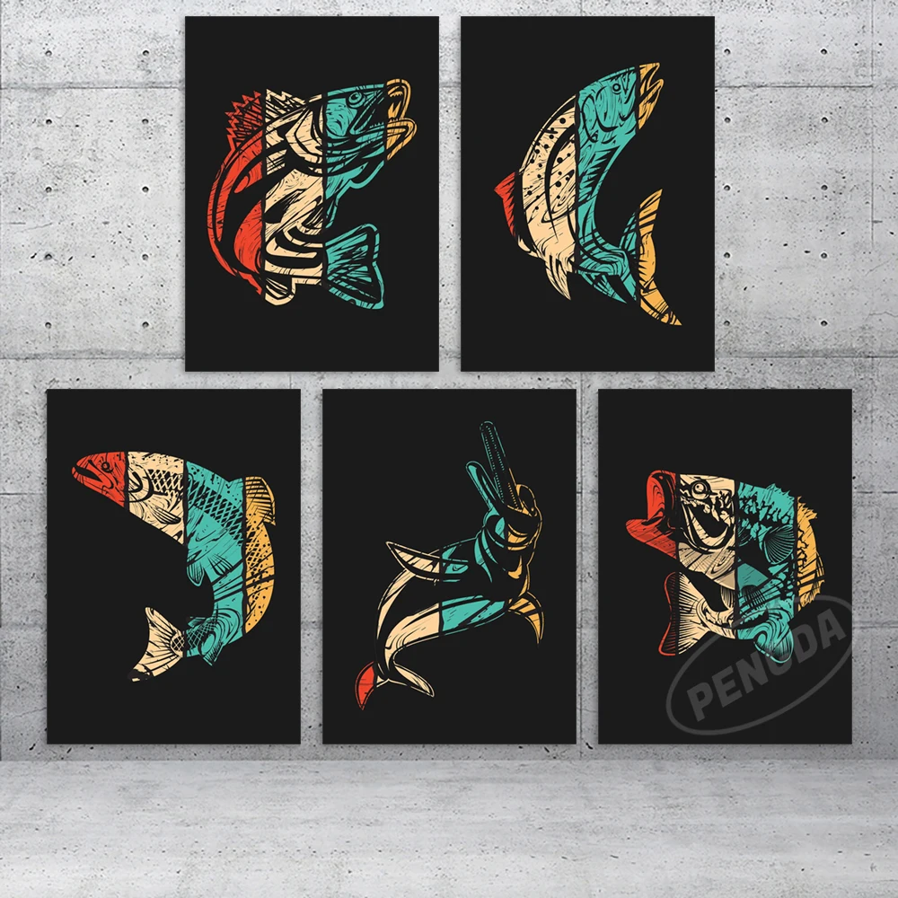 

Canvas Animal Printed Wall Art Poster Creative Interior Painting Modern Home Decor Abstract Fish Modular Picture For Living Room