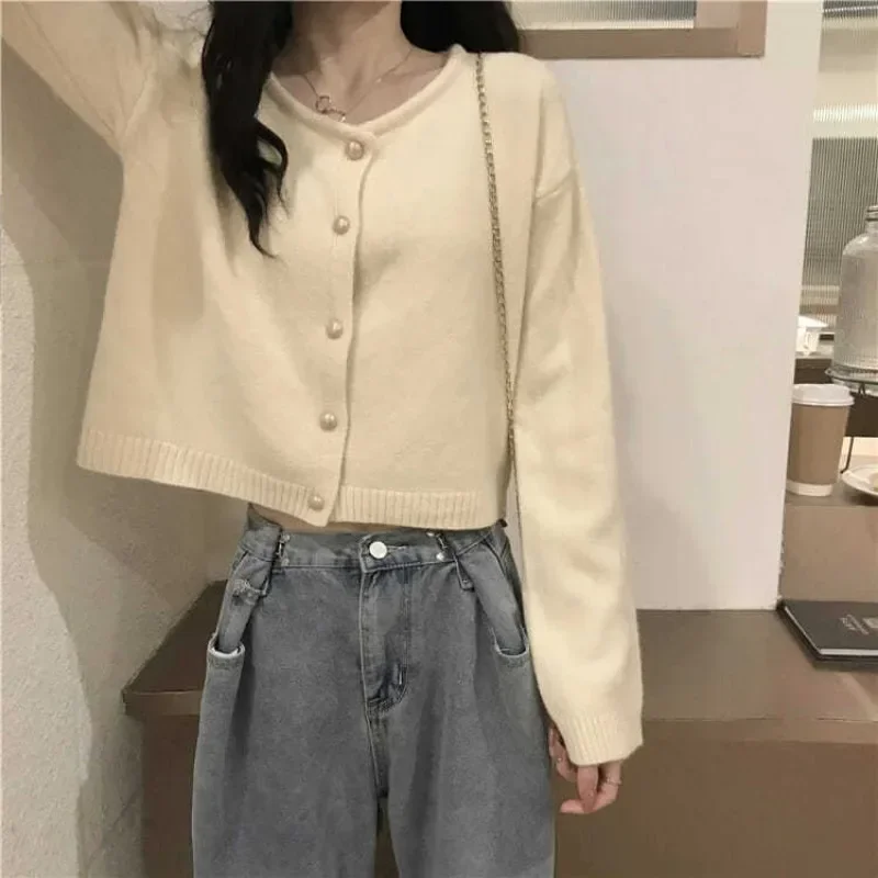 Свитер-кардиган женский модный уютный школьник простой с длинным рукавом в