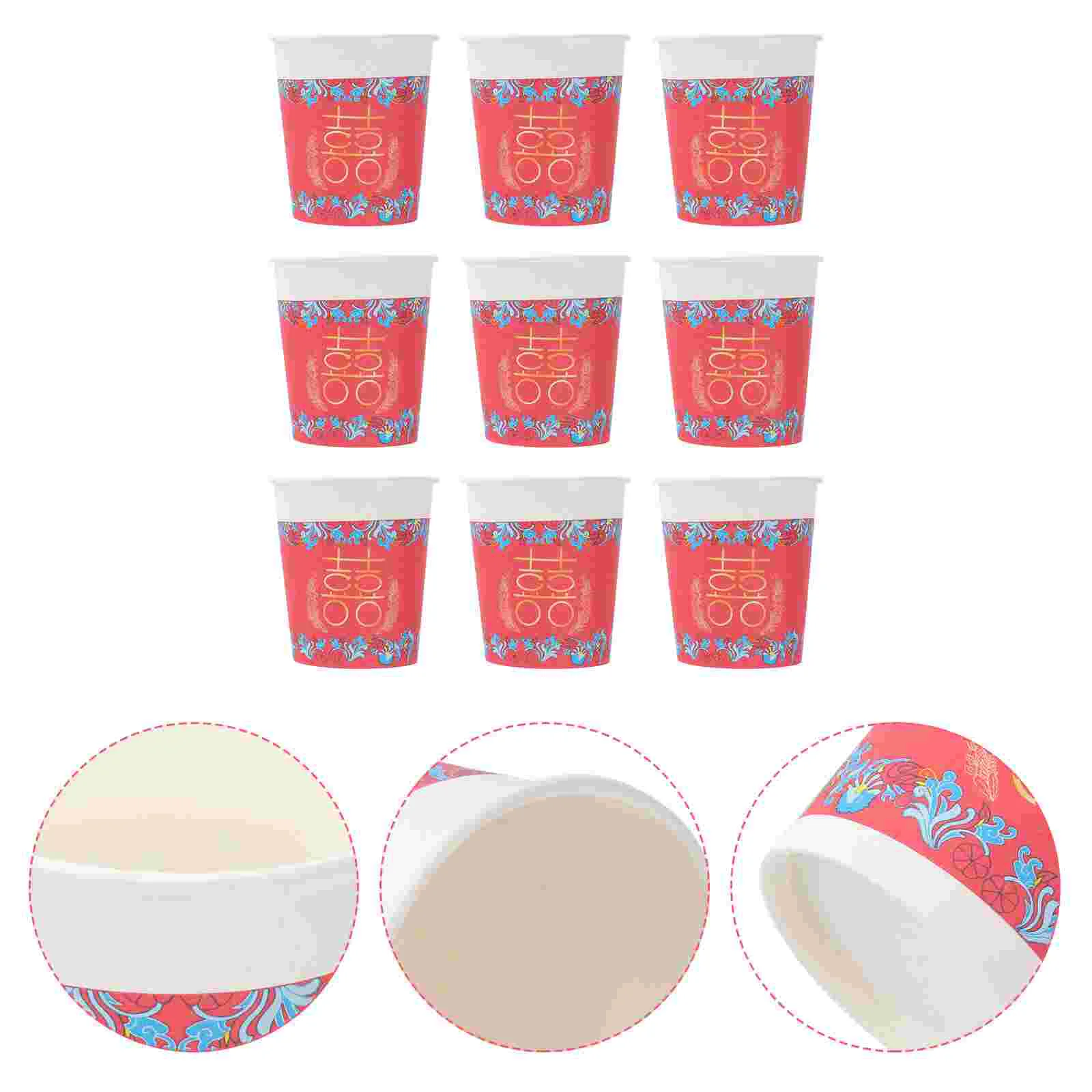 

50 Oz Paper Cups Chinese Style Paper Hot Cups Red Coffee Cups Drinking Cups Beverage Party Cups for Wedding Party Supplies