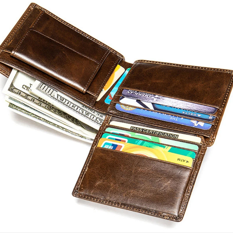 Casual Men's Wallet Short Retro Genuine Leather Wallets Men Money Bag Purse luxury brand Credit Card Holder Two-Fold Coin Purses