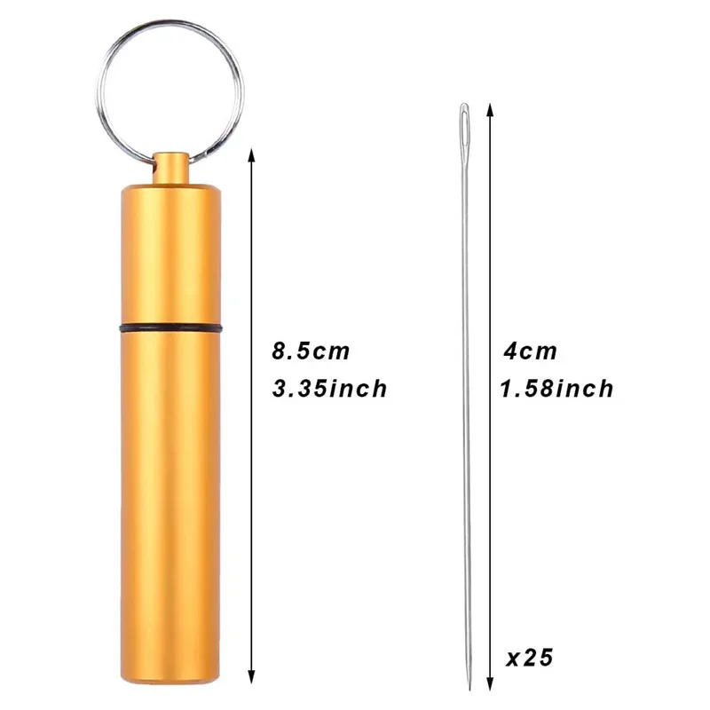 MIUSIE 25 шт. 4 см Бисерные иглы прямые нити с золотой наперсток и трубой для хранения шитья.