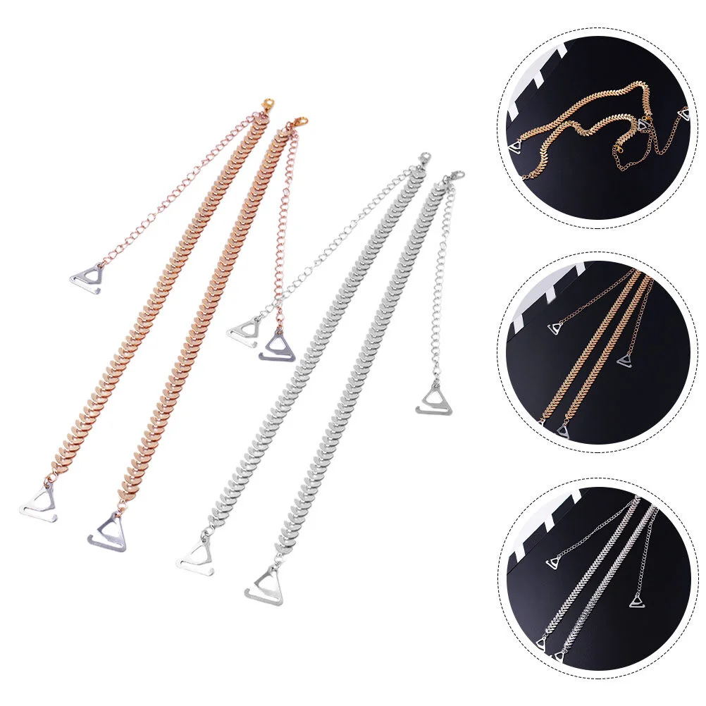 2 Pairs Strapless Strap On Strappless Strap Shoulder Straps Replacement Decorative Chain Without Leaves Metal Miss Strapless