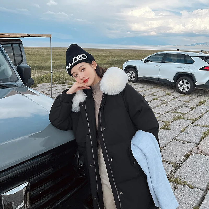 New  Winter Cotton Jacket for Women Korean Version Loose Fashion Hooded Fur Collar Medium Length Thickened Warm Cotton Jacket