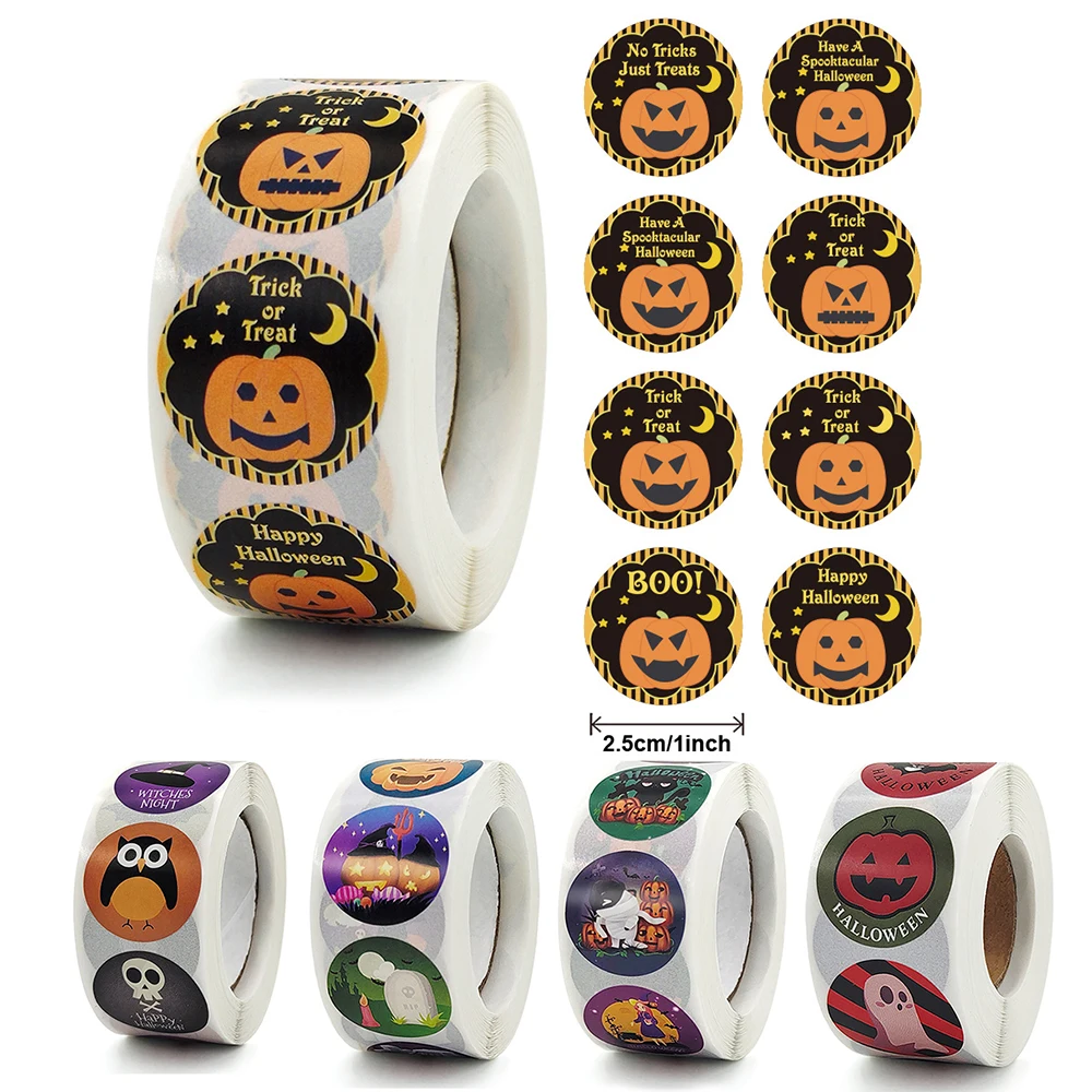 

500pcs Halloween Pumpkin Witch Self Adhesive Paper Stickers Candy Bags Box Gift Packaging Sealing Sticker Labels
