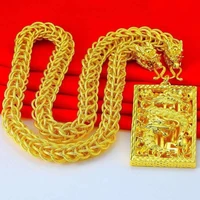 sand gold jewelry brass gold plated mens double tap 60mm necklace with dragon brand coarse gold necklace does not fade